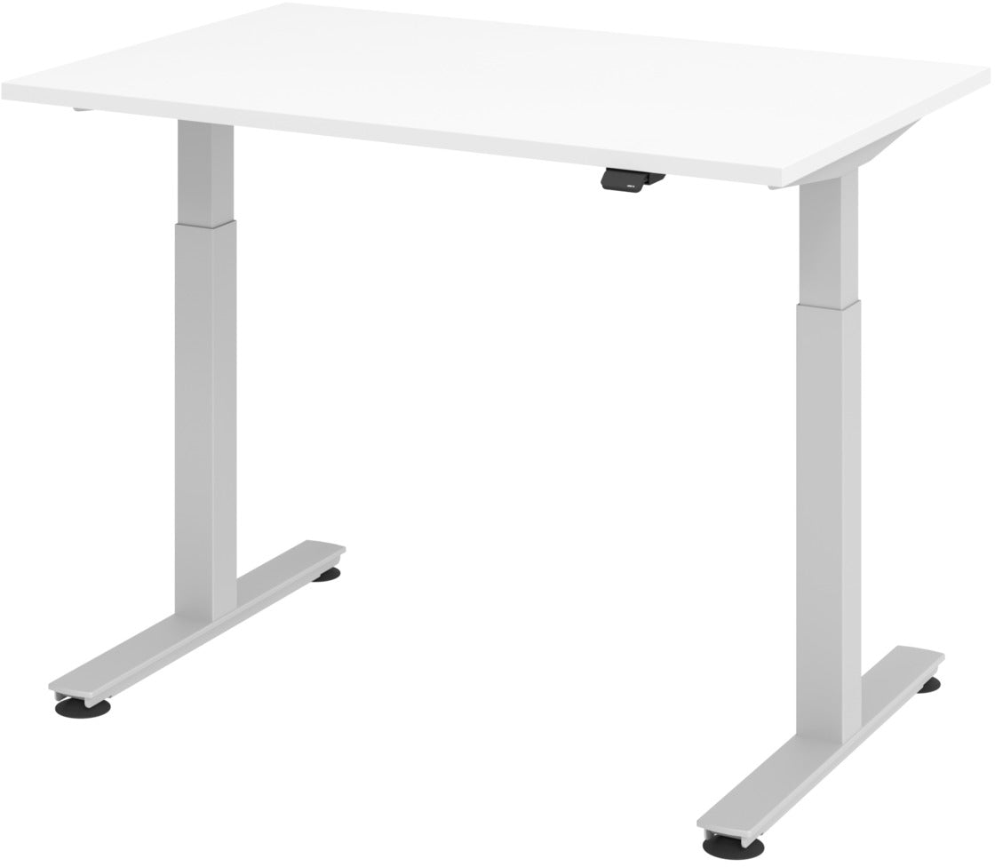 Apollo ONE VXMST614 – Elektrisch höhenverstellbarer Sitz-/Steh-Tisch, 146,4 × 73,4 cm, Höhe 71–120 cm, 120 kg, weiss/silber