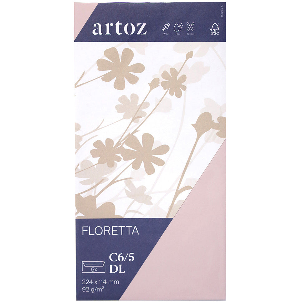 Artoz Couvert C5/6, ohne Fenster, Haftklebung, hellrosa, 92 g/m² – 5 Stk.