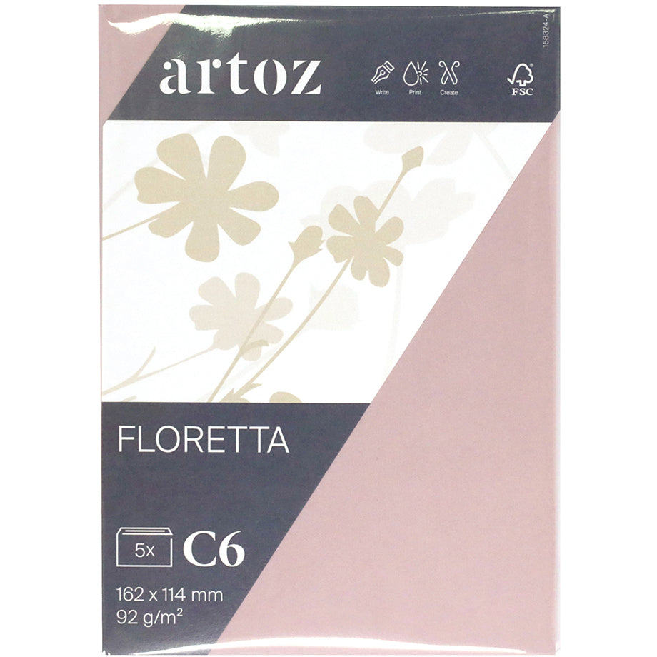 Artoz Couvert B6, Nassklebung, Hellrosa, 92 g/m², Floretta – 5 Stk.