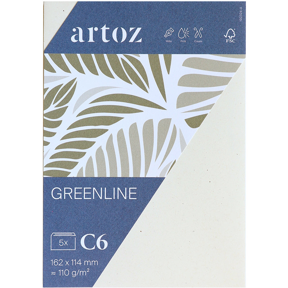 Artoz Couvert C6, ohne Fenster, Haftklebung, Tortilla, 120 g/m², Greenline Papier – 5 Stk.