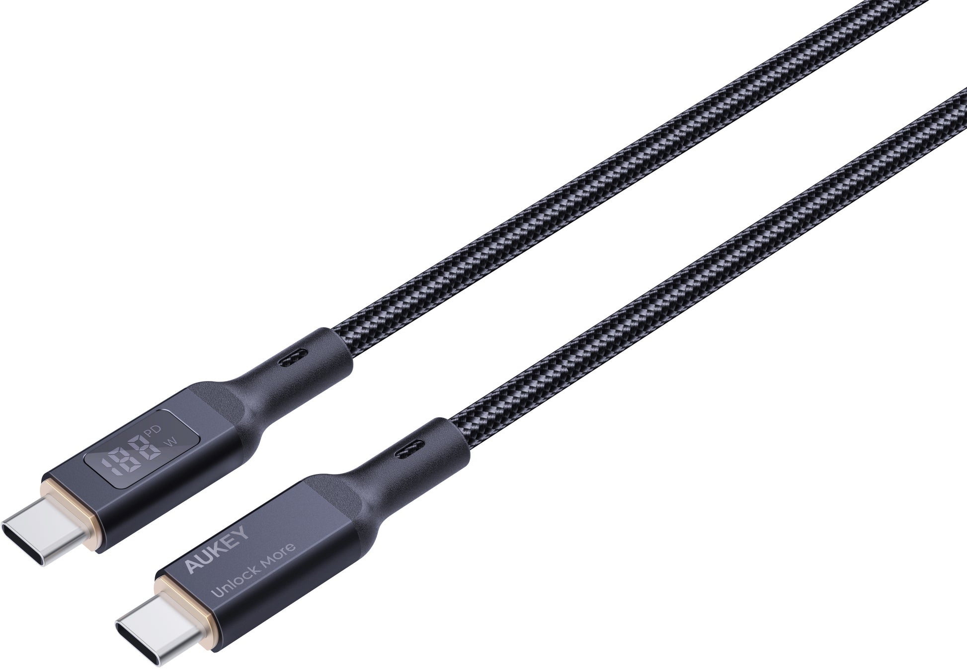 AUKEY USB-C-auf-USB-C-Kabel – USB 2.0 (480 Mbit/s) – 1,8 m – PD 100 W – Geflochten, LCD-Display – Schwarz