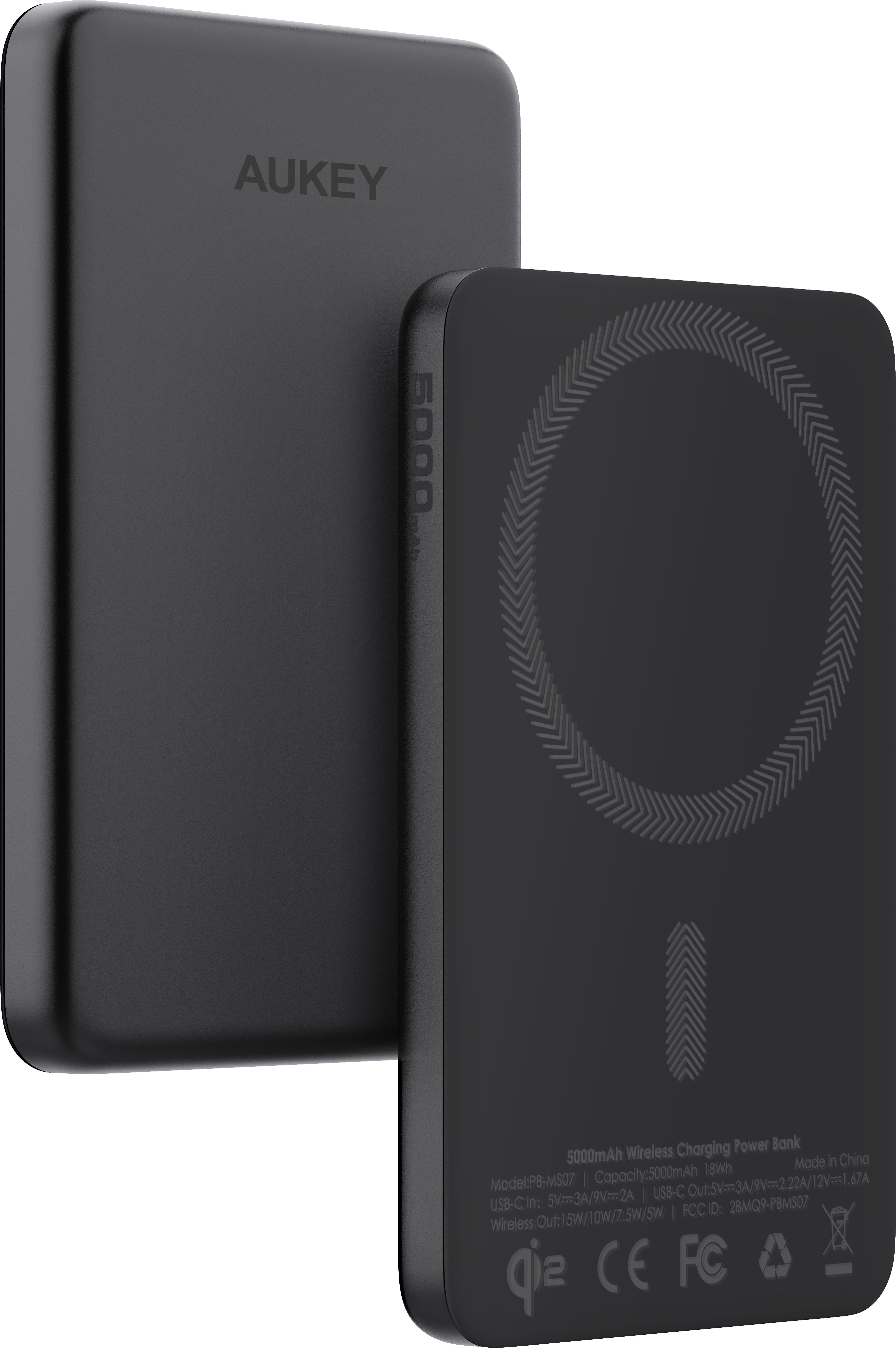 AUKEY MagFusion Slim MagSafe Powerbank 5'000 mAh – 20 W PD, Qi2 15 W, Schwarz