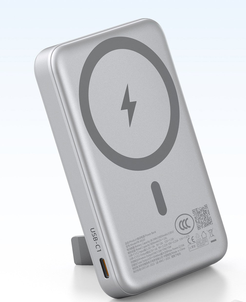 AUKEY MagFusion PB-MS20 Wireless Powerbank 10'000 mAh – 20 W PD, Wireless 15 W, Silber/Weiss