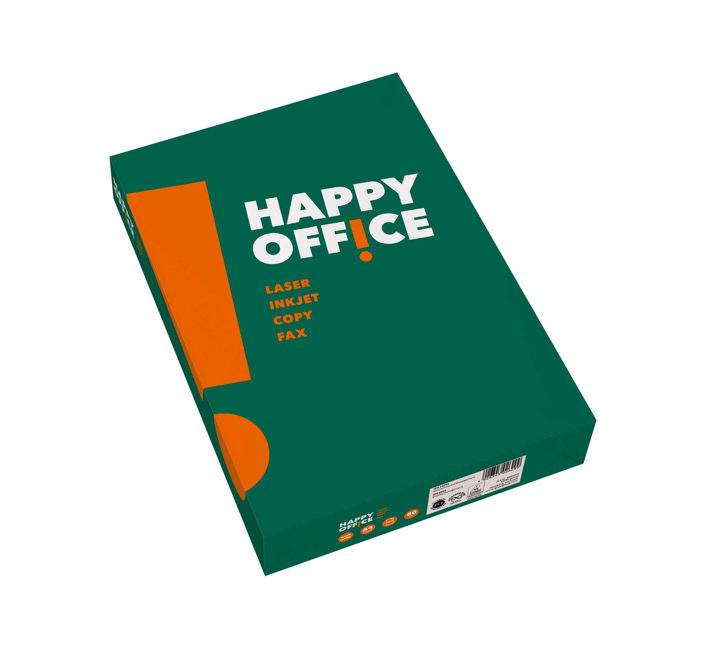 Happy Office Kopierpapier – A4, 80 g/m², hochweiss, 1/4 Palette – holzfrei, chlorfrei – 25'000 Stück