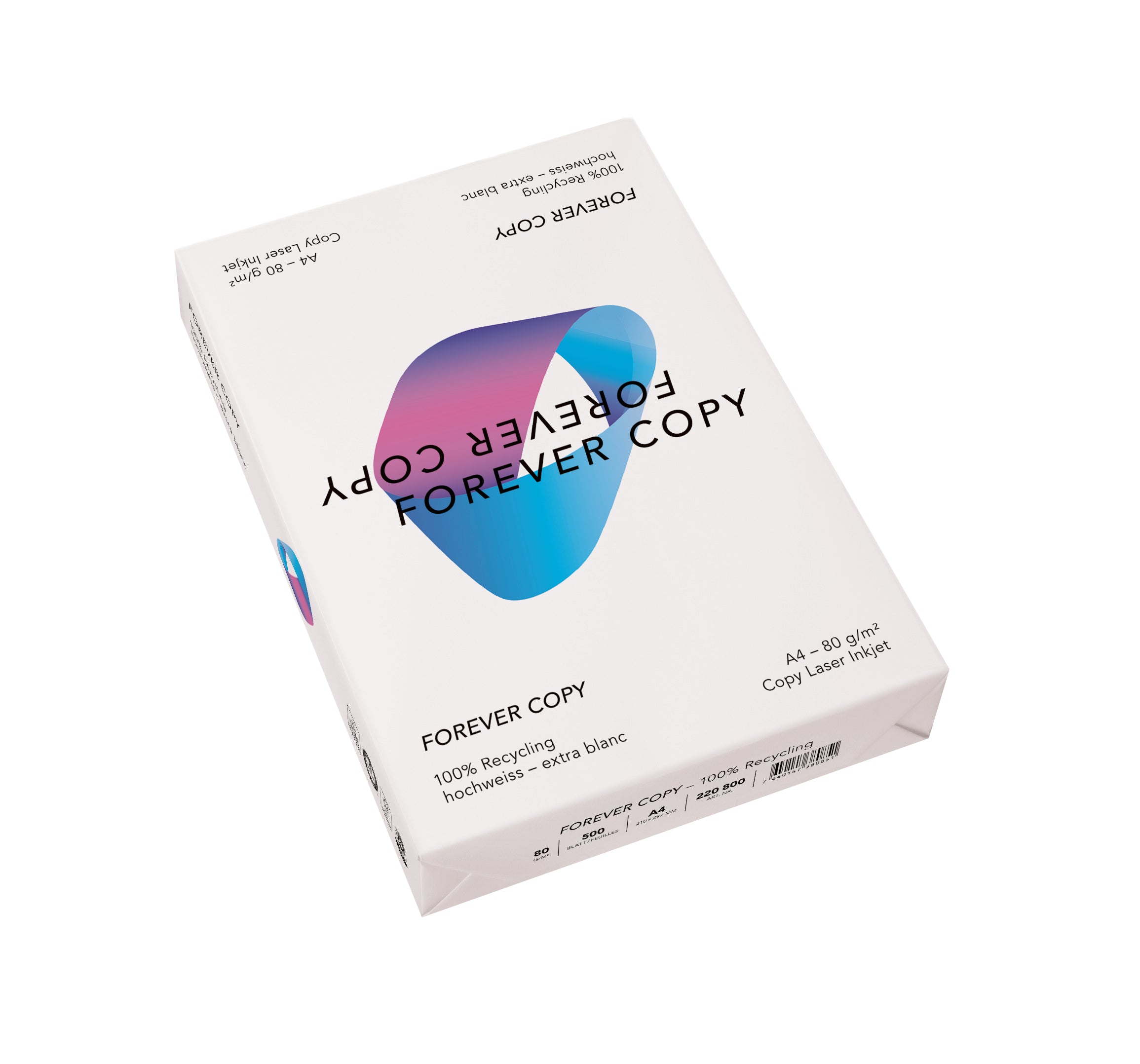 Forever Copy Recyclingpapier Hochweiss – A4, 80 g/m², 100% Recycling, 12500 Blatt