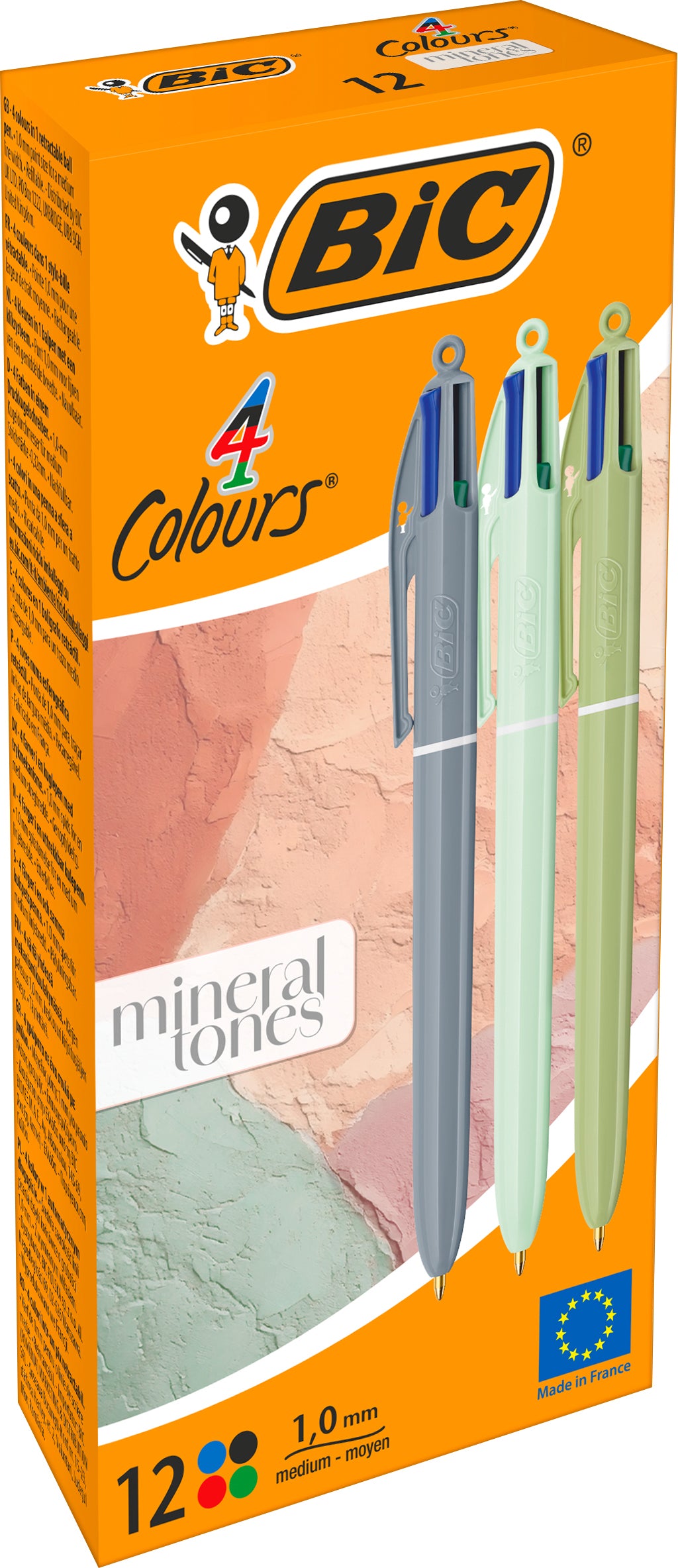 BIC 4 Colours Mineral Multifunktions-Kugelschreiber – 4 Farben, Druck, 12er Pack