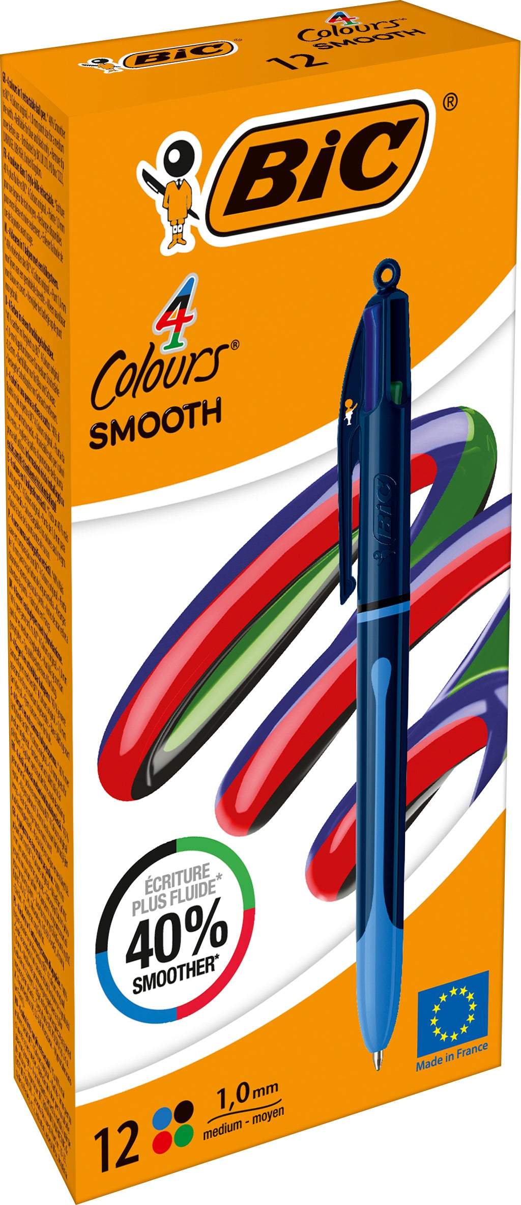 BIC 4 Colours Smooth Multifunktions-Kugelschreiber – 4 Farben, Spitze 0,4 mm, Blau