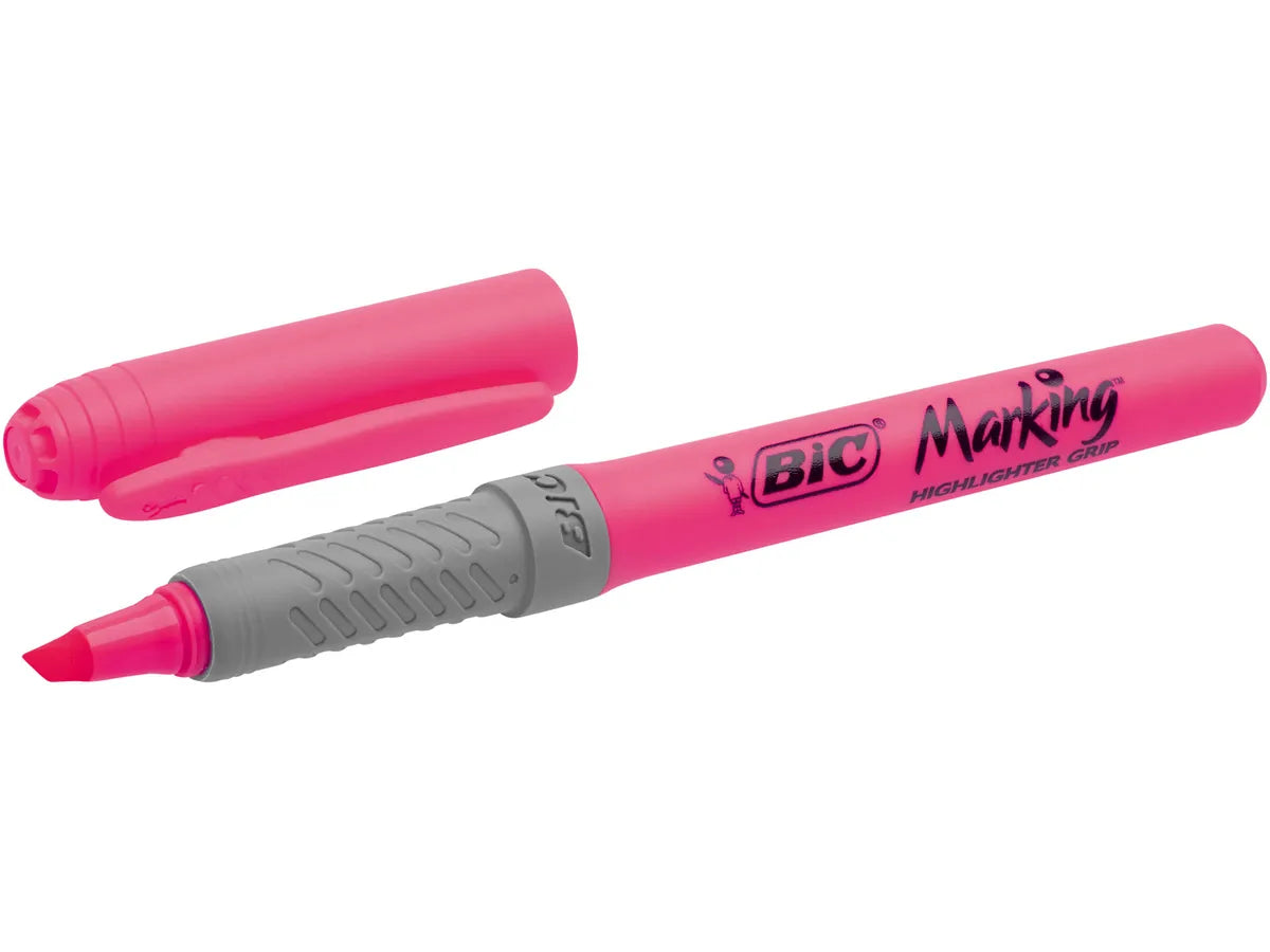 BIC Highlighter Grip Textmarker – Rot, Keilspitze