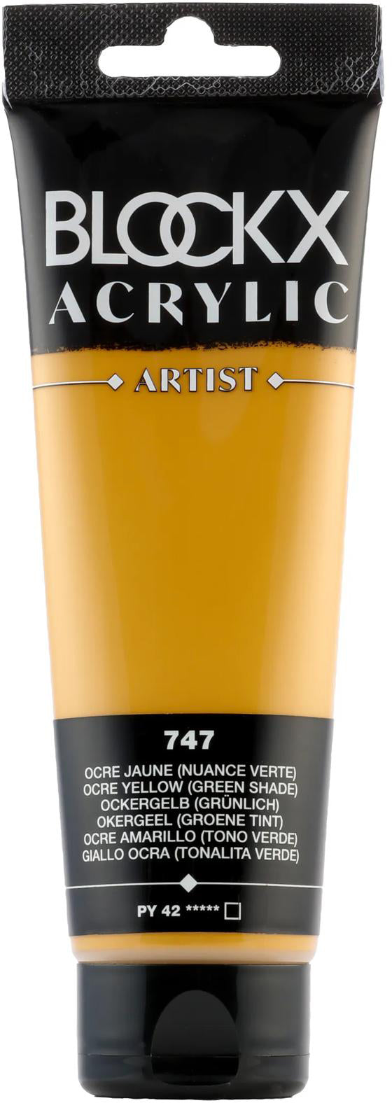 Blockx Acrylic Artist Acrylfarbe – Ockergelb (grünlich), seidenmatt – Tube 120 ml