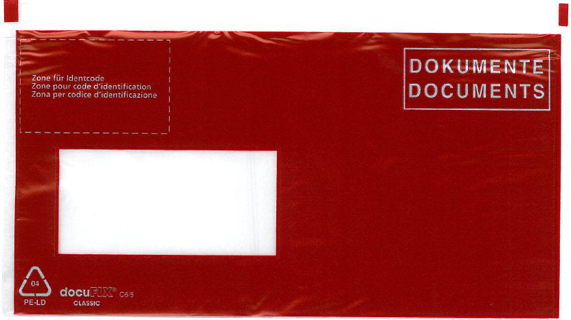 Buroline Dokumententasche – C6/5, 20 mm, mit Fenster links, auslaufsicher, PE, rot – 250 Stk.