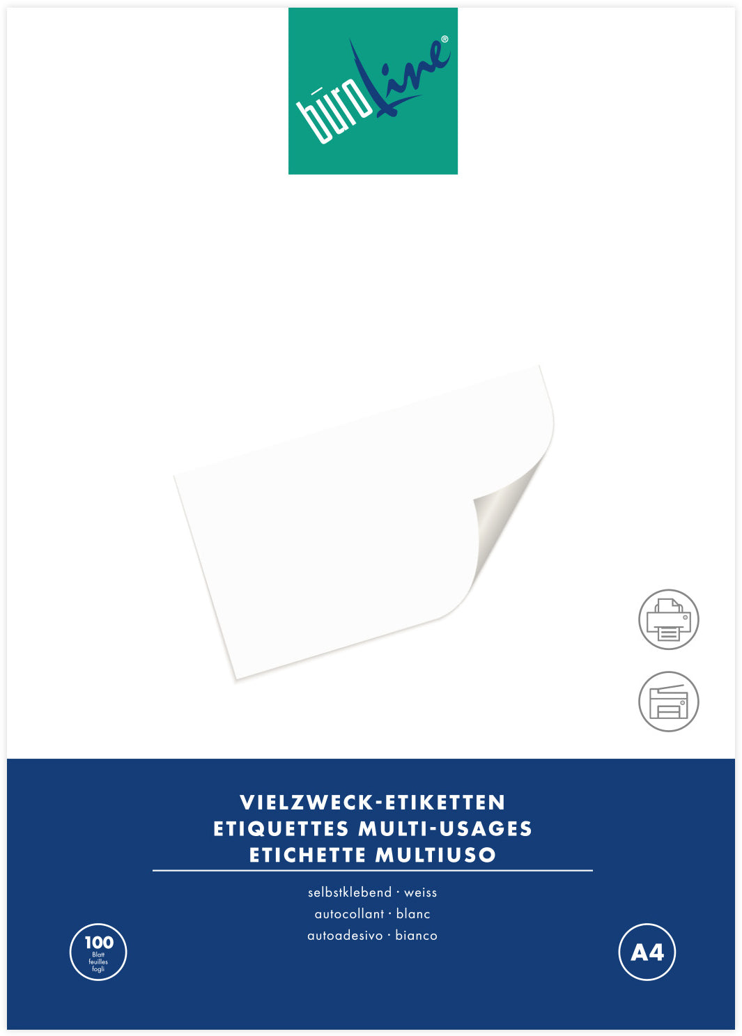 Büroline 500057 – Etiketten A4 38 × 21 mm – Papier, weiss – Laser/Inkjet