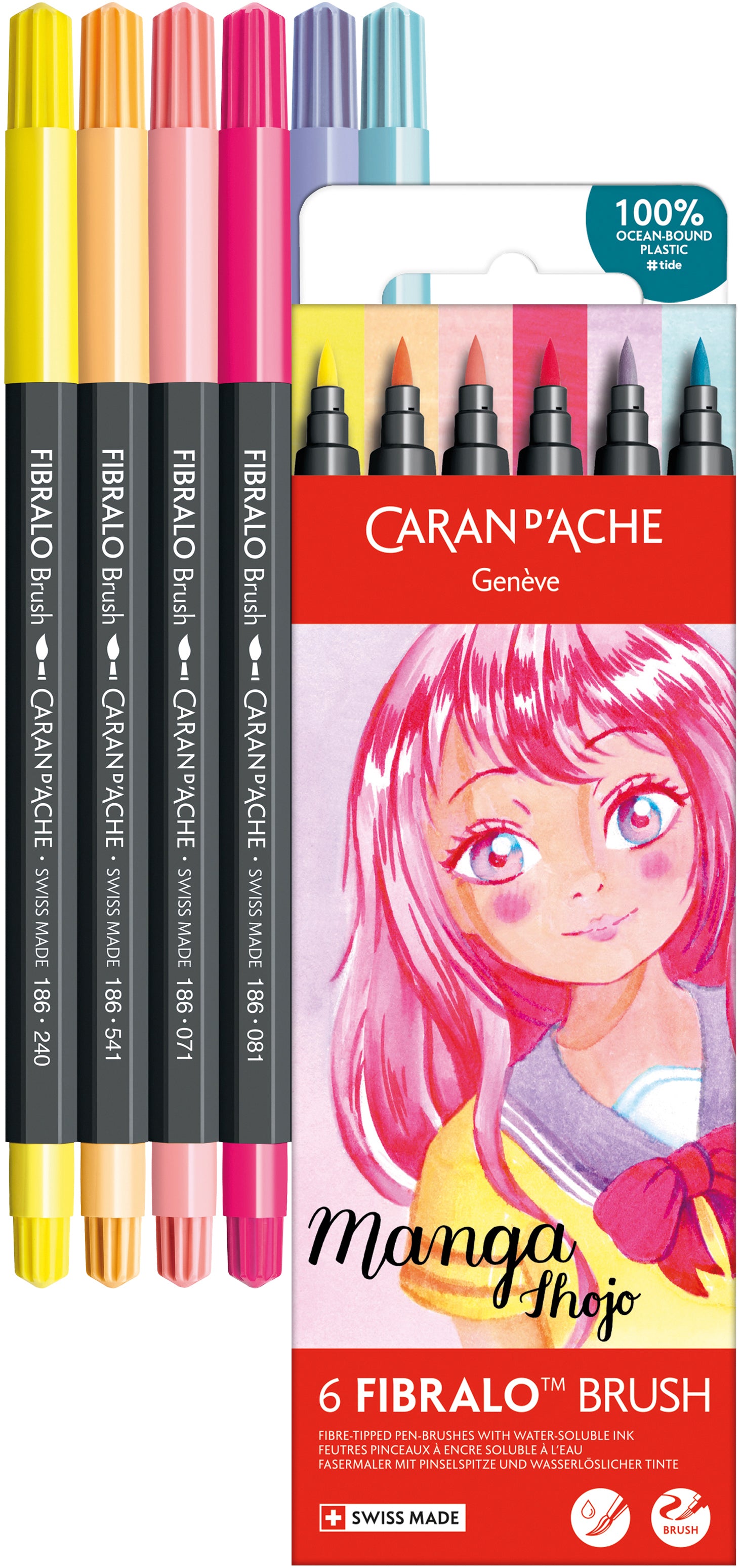 Caran d-Ache Caran d'Ache Fibralo Pinselstift – Pinselspitze, 0,5–5 mm, wasservermalbar, 6 Farben
