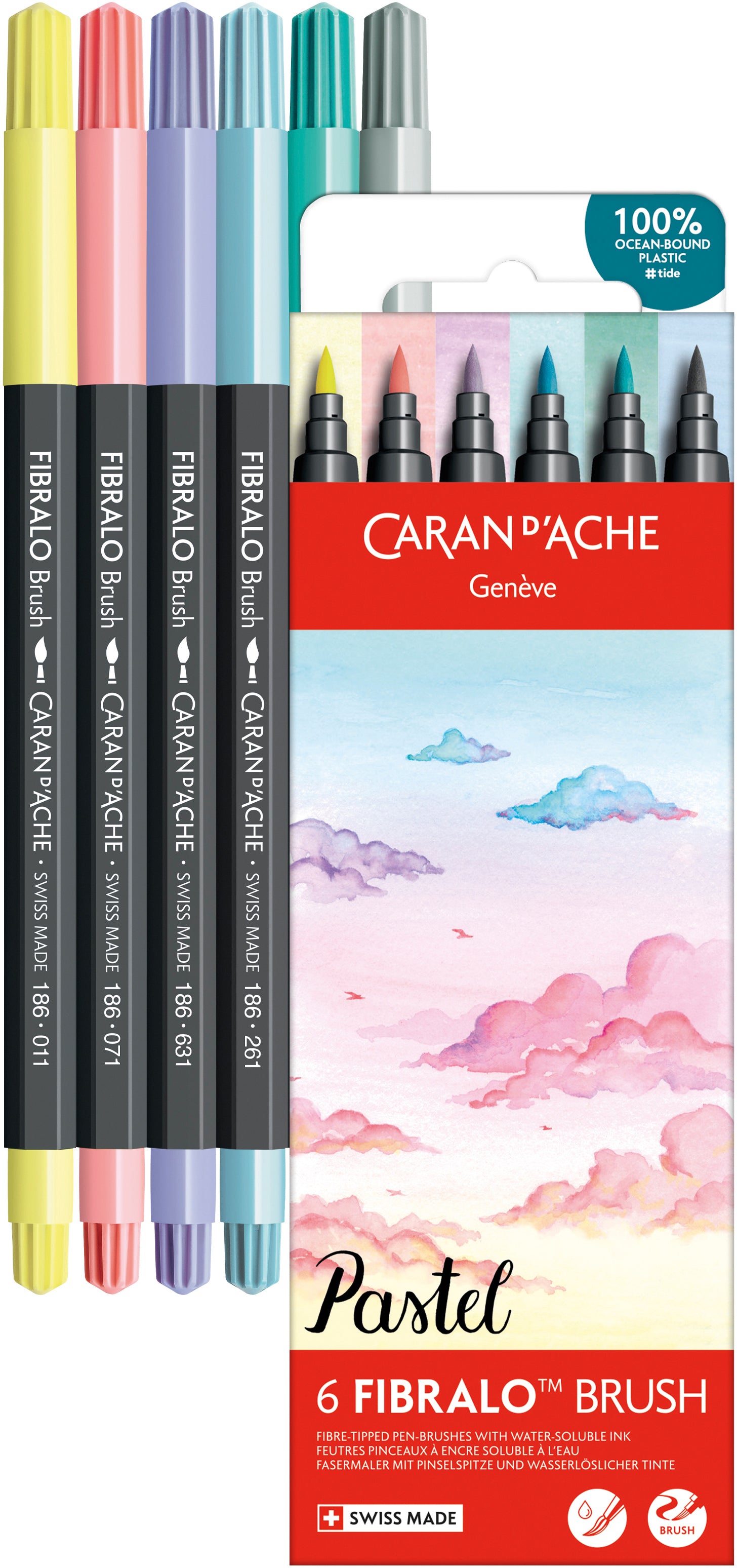 Caran d-Ache Caran d'Ache Fibralo Brush Pen Pastell – Pinselspitze, 0,5–5 mm, wasservermalbar, 6 Farben