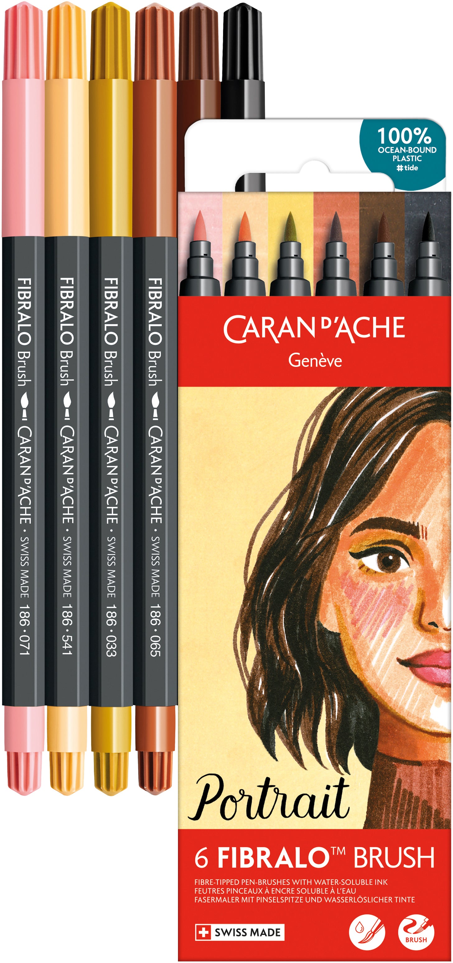 Caran d-Ache Caran d'Ache Fibralo Brush Marker – Pinselspitze, 0,5–5 mm, wasservermalbar, 6 Farben
