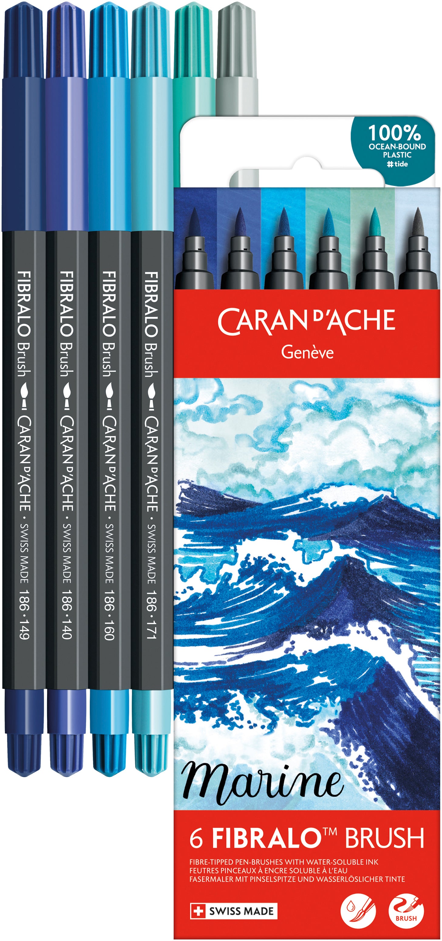 Caran d-Ache Caran d'Ache Fibralo Brush Marker – Pinselspitze, 0,5–5 mm, wasservermalbar, 6 Farben