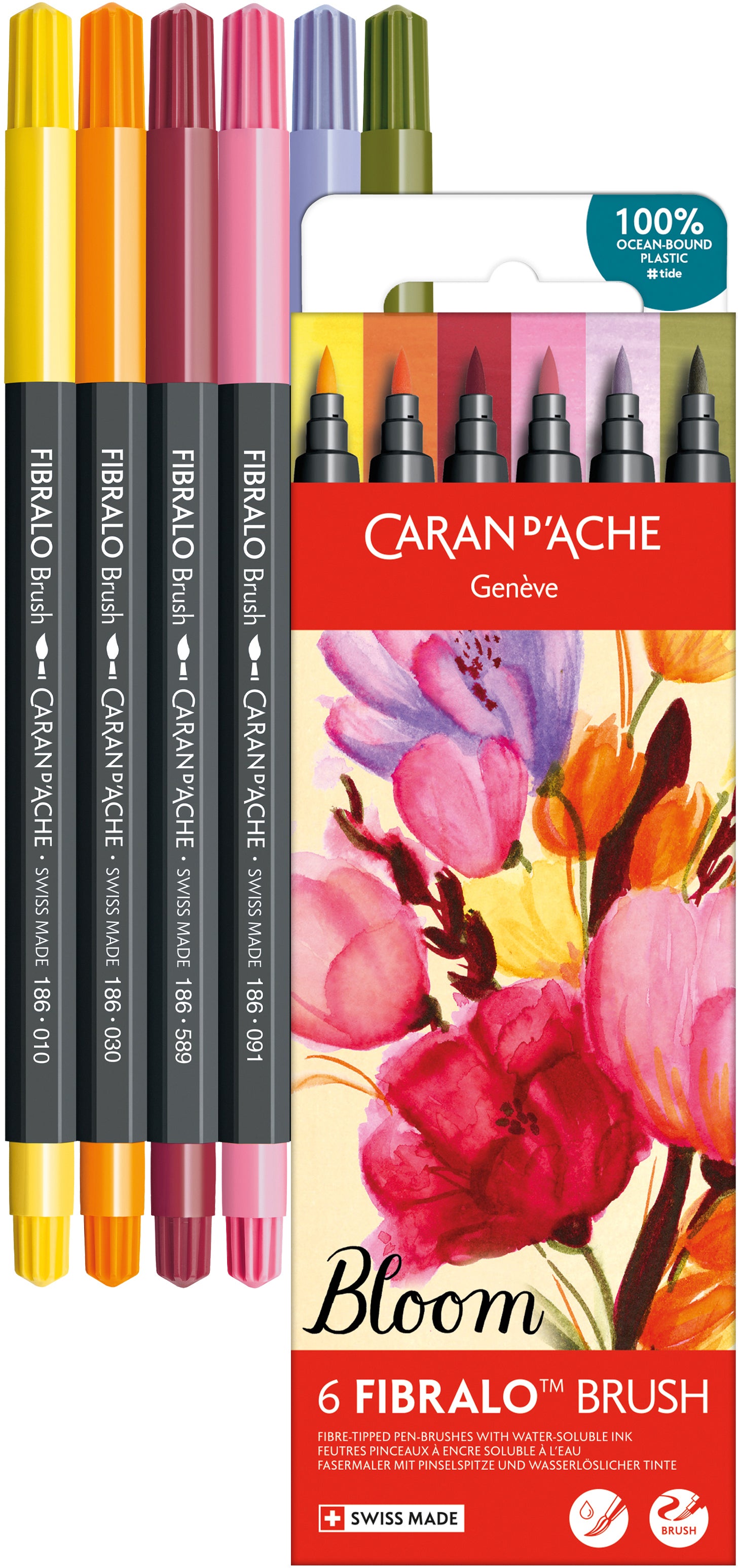 Caran d-Ache Caran d'Ache Fibralo Brush Marker – Pinselspitze, 0,5–5 mm, wasservermalbar, 6 Farben