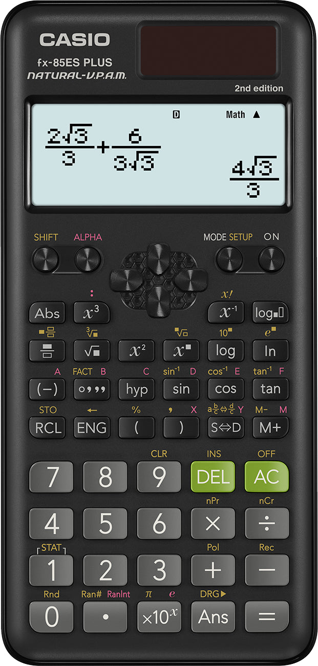 Casio Wissenschaftlicher Taschenrechner FX-85ES PLUS – 10+2-stellig – Solar/Batterie