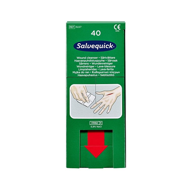 Cederroth Erste-Hilfe-Nachfüllset Salvequick Wundreiniger – 40 Stück, 100 × 140 mm, steril, einzeln verpackt
