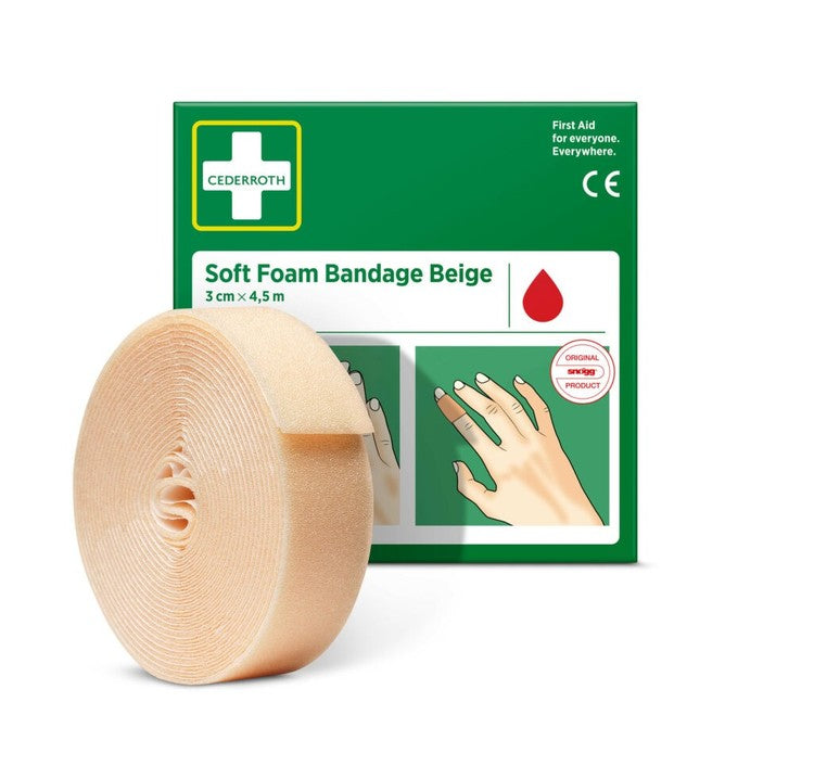 Cederroth Soft Foam Binde – 30 mm × 4,5 m, beige, selbsthaftend, wasserabweisend