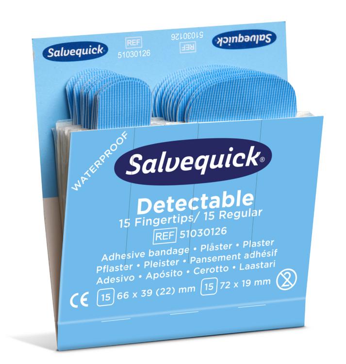 Cederroth Pflaster-Nachfüllpackung detektierbar, sortiert – 30 Stück, für Salvequick Spender, blau