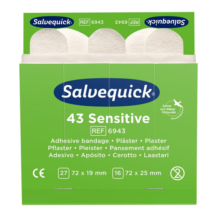Cederroth Pflaster-Nachfüllpackung Sensitive – 43 Stück (27 × 72 × 19 mm, 16 × 72 × 25 mm), für Salvequick