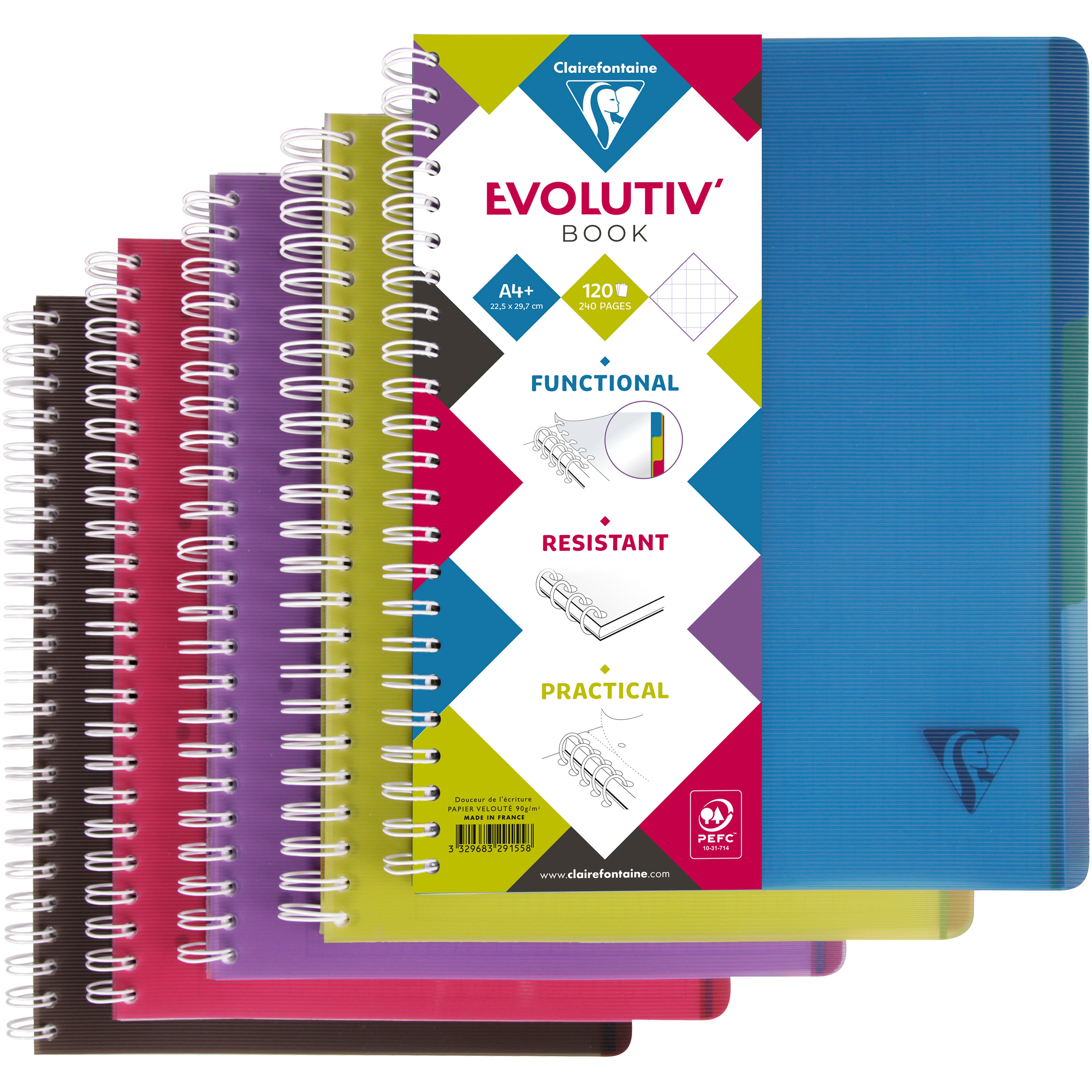 Clairefontaine Spiralheft – A4+ – 4-fach gelocht, mikroperforiert, 3 entfernbare Trennblätter, mehrfarbig