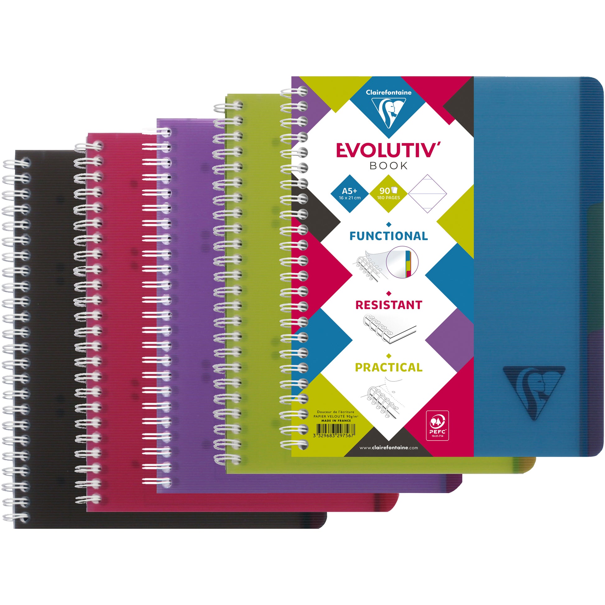 Clairefontaine Spiralheft – A5+ – 4-fach gelocht, mikroperforiert, 3 entfernbare Trennblätter, mehrfarbig