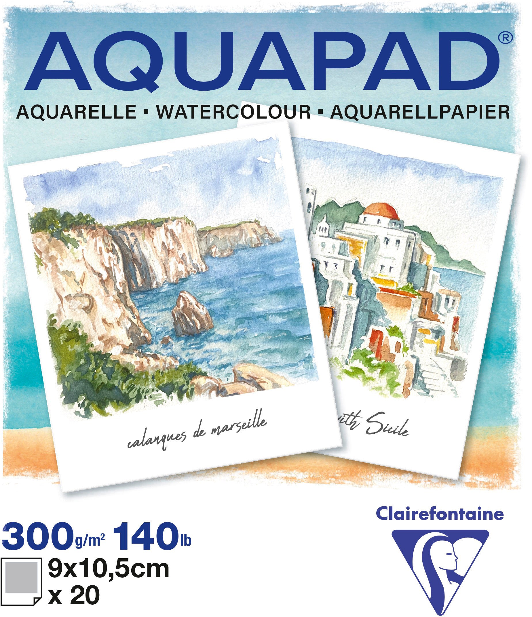Clairefontaine Aquarellblock Polaroid – 9 × 10,5 cm – 300 g/m² – geleimt – 20 Blatt – feinkörnig