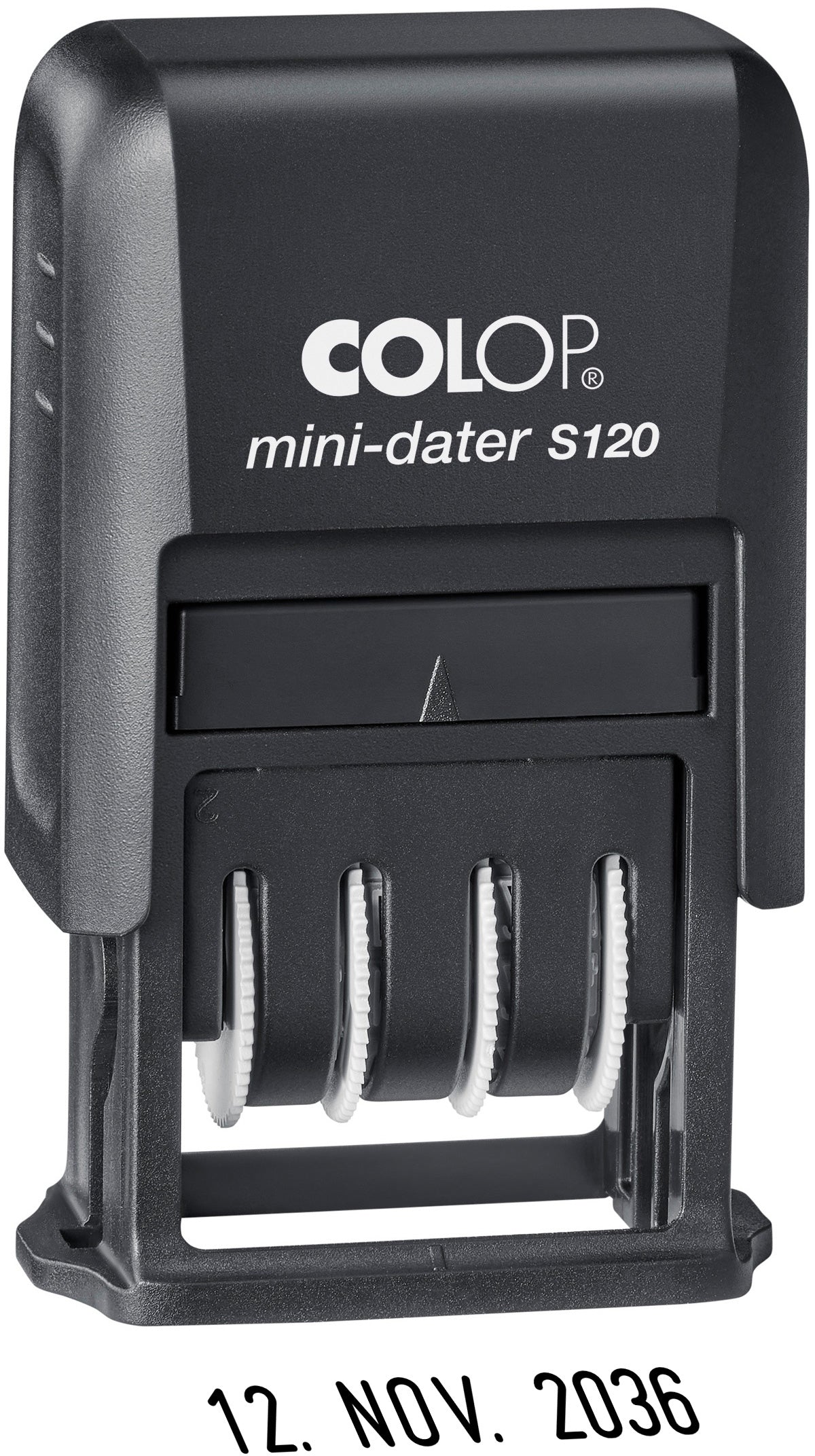 Colop mini-dater S120 D01 – Selbstfärbender Datumstempel, Französisch – Abdruck 20 × 4 mm – schwarz