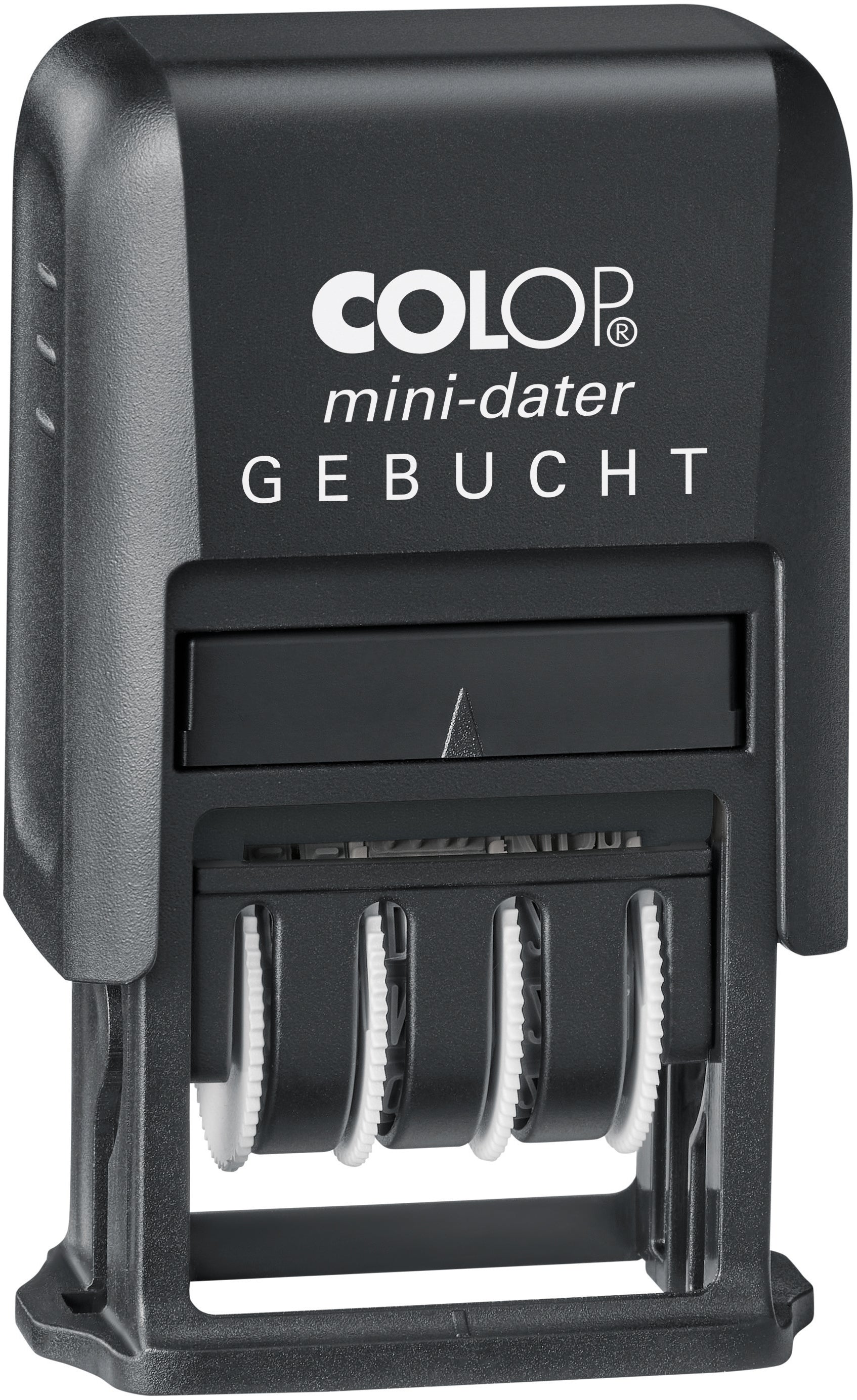 Colop Mini-Dater S 160/L3 – Wort- & Datumstempel selbstfärbend, GEBUCHT / Deutsch – Abdruck 25 × 12 mm – Blau