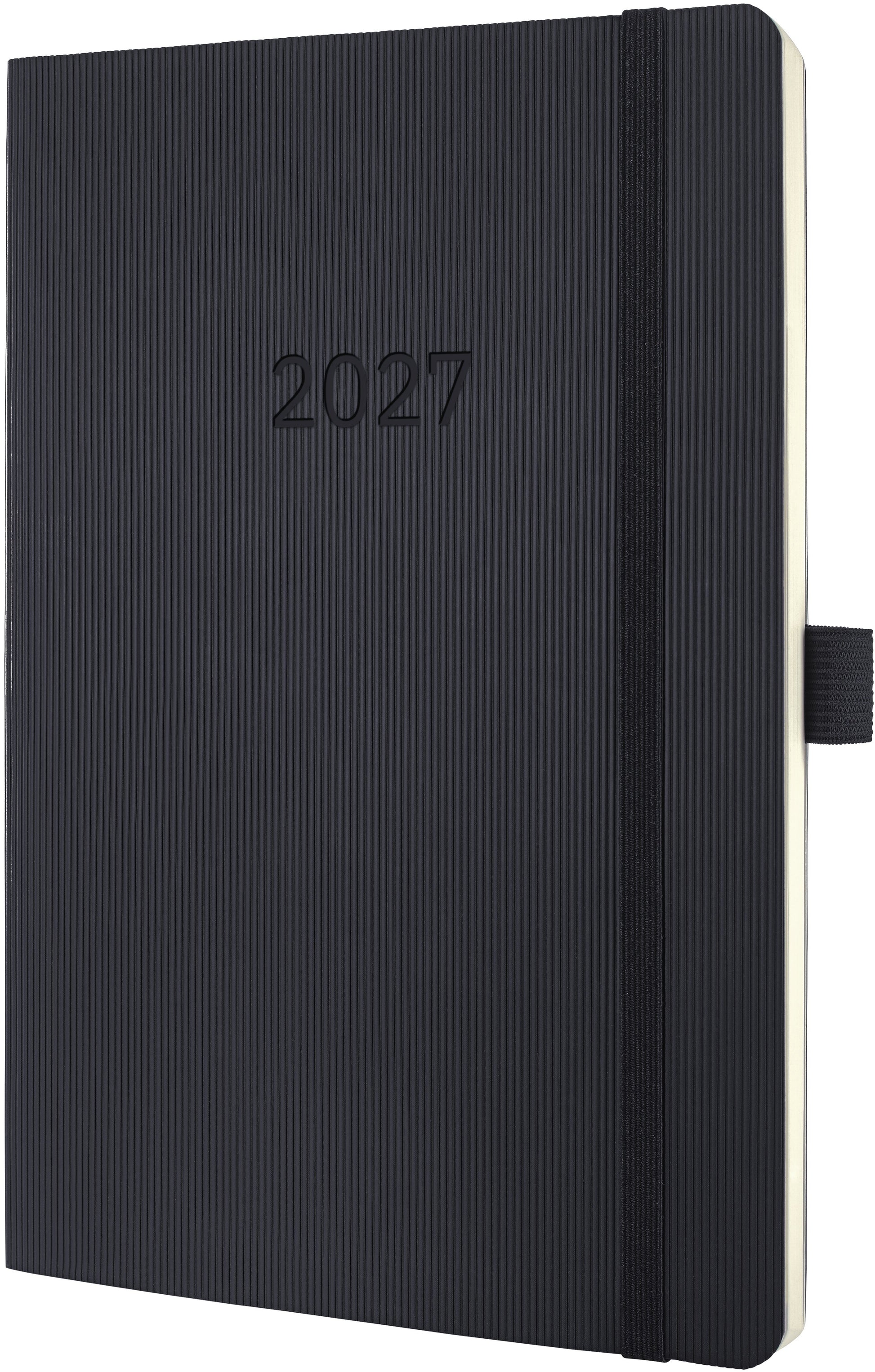 Conceptum C2724 – Wochenagenda 2027, 1 Woche/2 Seiten, 13,5 × 21 cm, Softcover, Gummiband, Schwarz