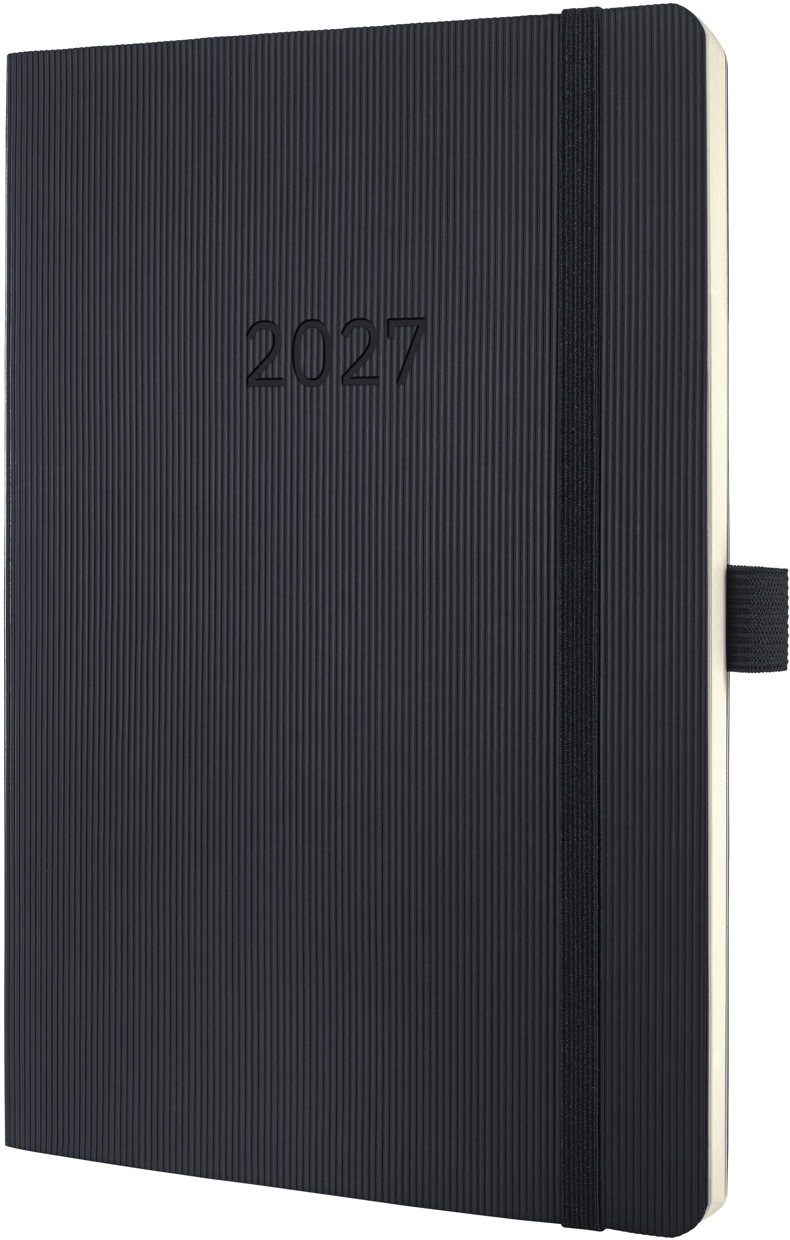 Conceptum C2724 – Wochenagenda 2027, 1 Woche/2 Seiten, 13,5 × 21 cm, Softcover, Gummiband, Schwarz