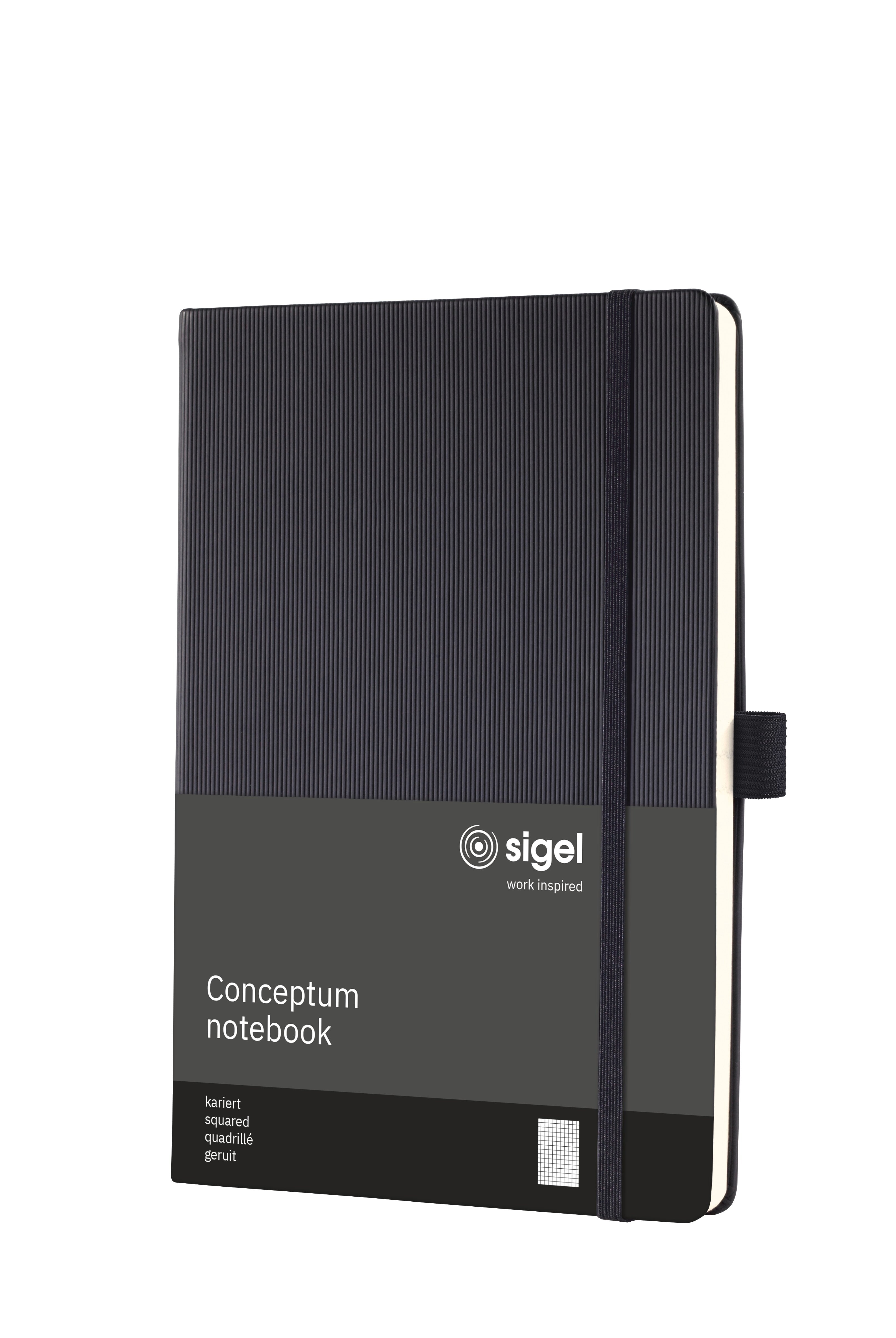Conceptum Notizbuch – A5 – 194 Blatt – 80 g/m² – Hardcover, Gummiband, Stiftschlaufe – Schwarz – PEFC