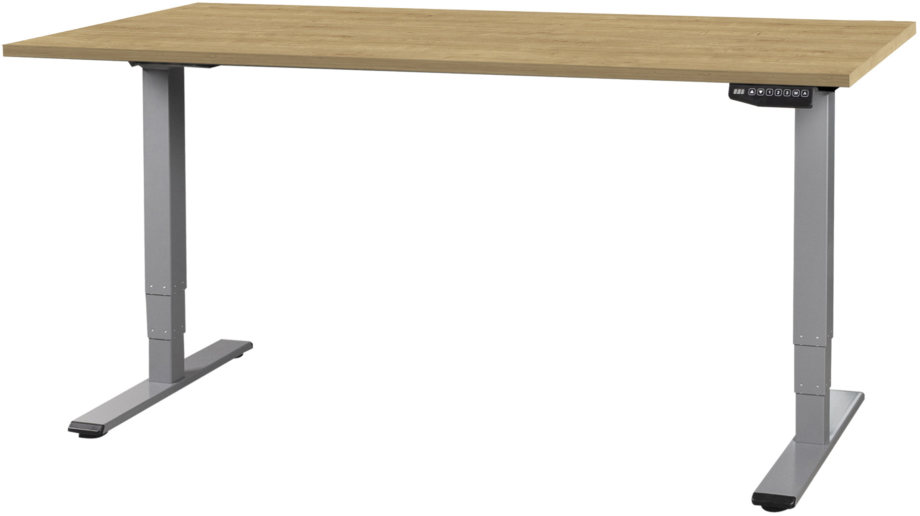 Contini ET225E – Sitz-/Steh-Tisch, elektrisch, 200 × 90 cm, Höhe 64,5–130 cm, 100 kg, Eiche/Grau