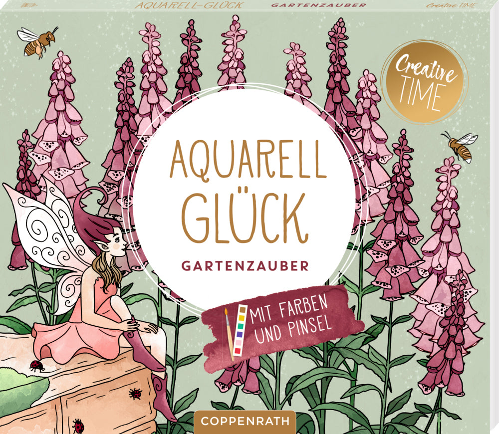 Coppenrath Aquarell-Glück – Ausmalblock – Gartenzauber – 22 × 19 cm, 15 Seiten – 6 Aquarellfarben, Pinsel