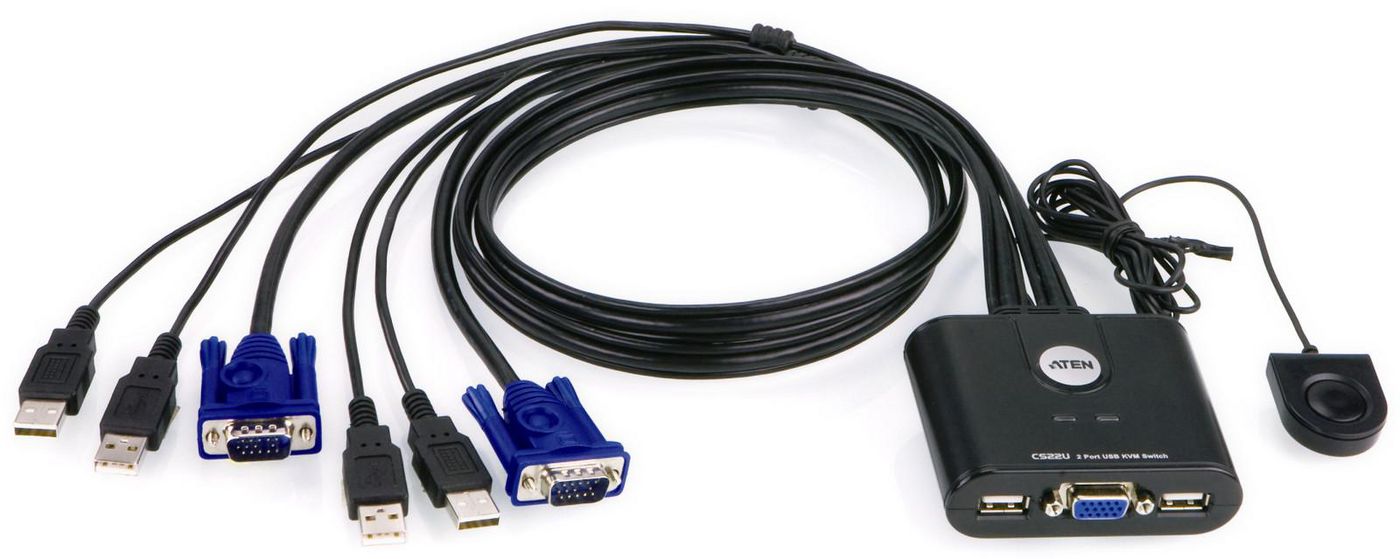 ATEN CS22U – 2-Port VGA KVM-Switch – 2048 × 1536, USB 2.0-Hub, Desktop