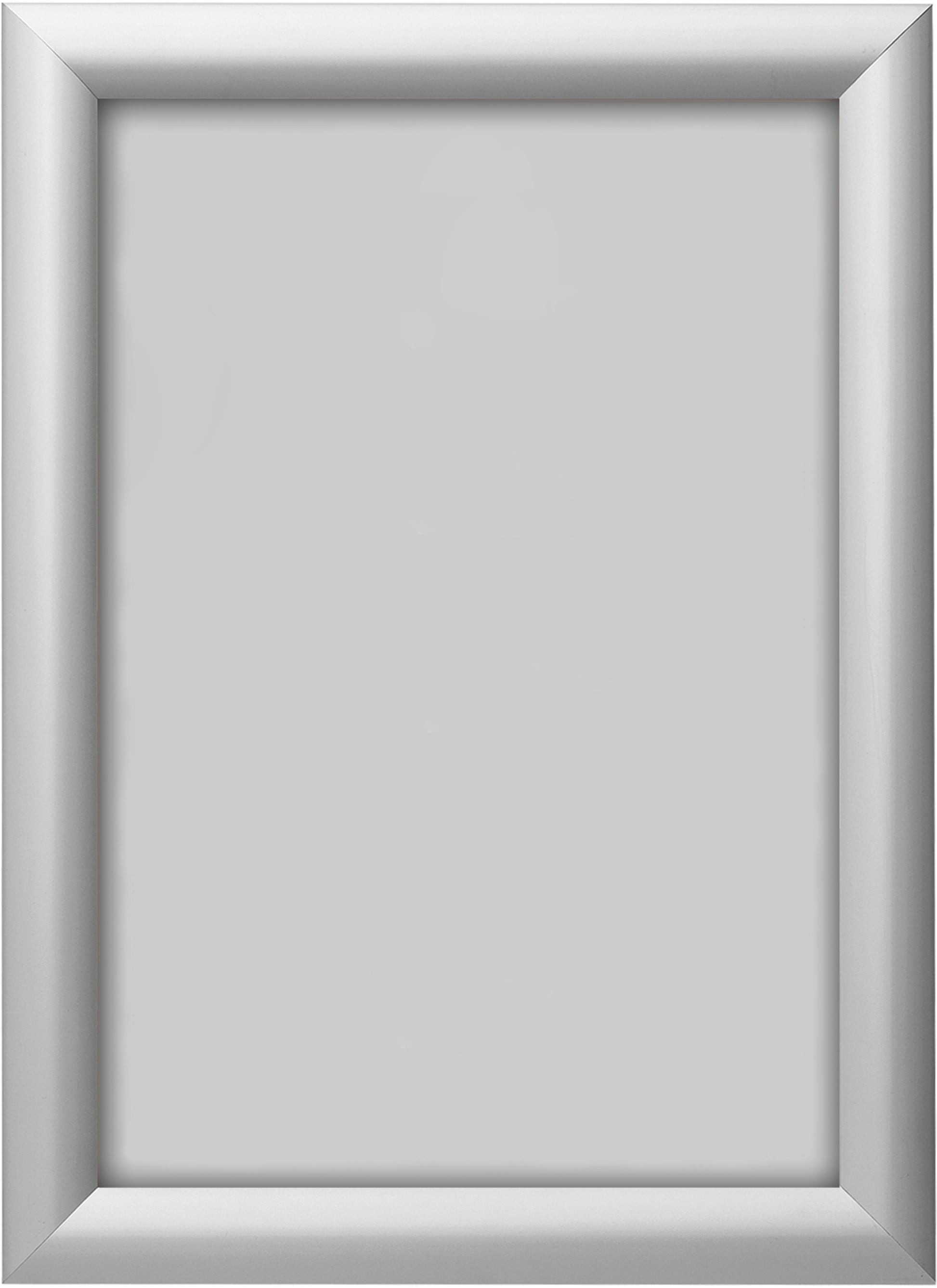 Deflecto Klapprahmen SFA4S – für A4 – mit Schnappverschluss, wandmontierbar – silber – Aluminium