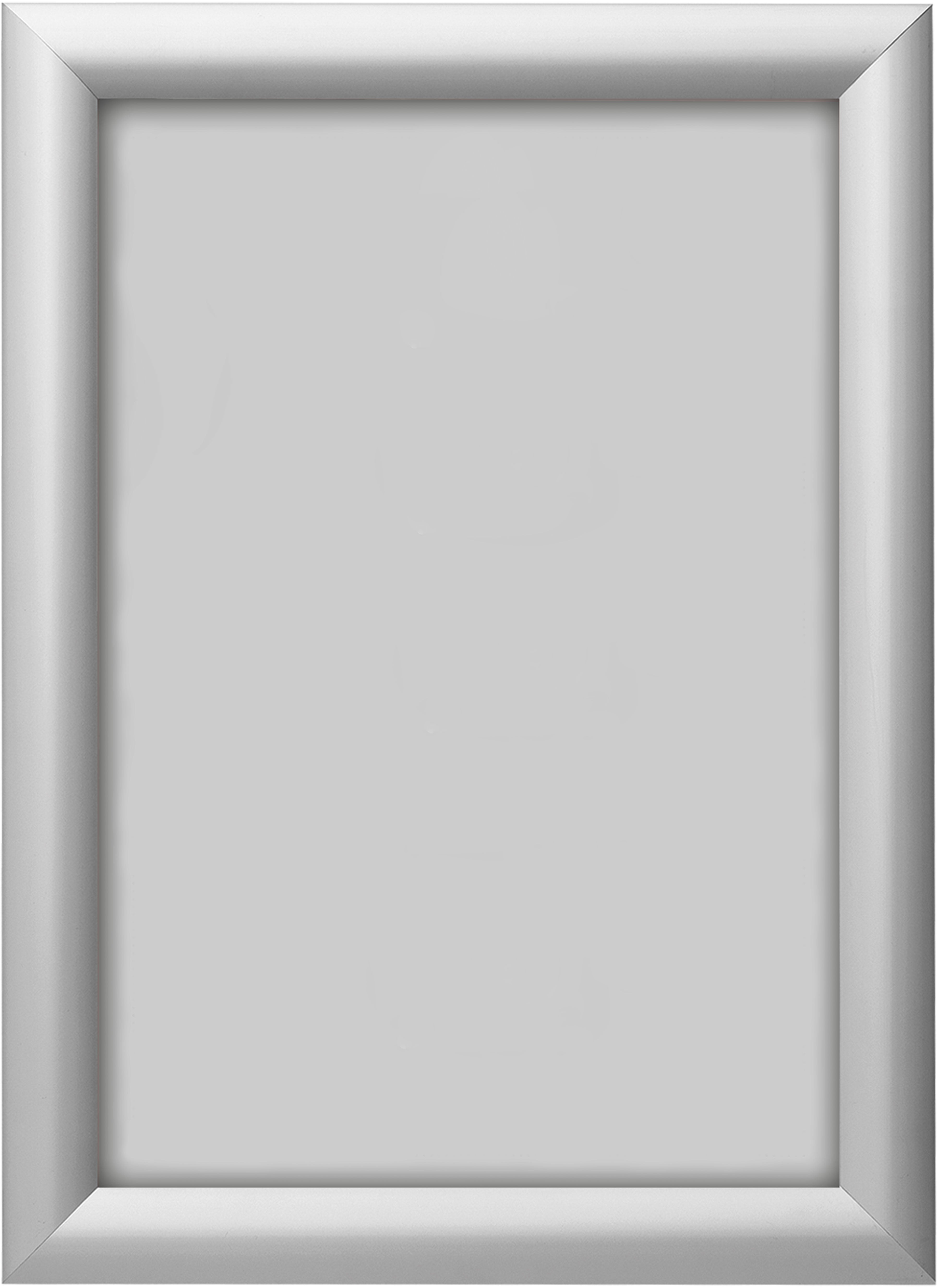 Deflecto Klapprahmen SFA4S – für A4 – mit Schnappverschluss, wandmontierbar – silber – Aluminium