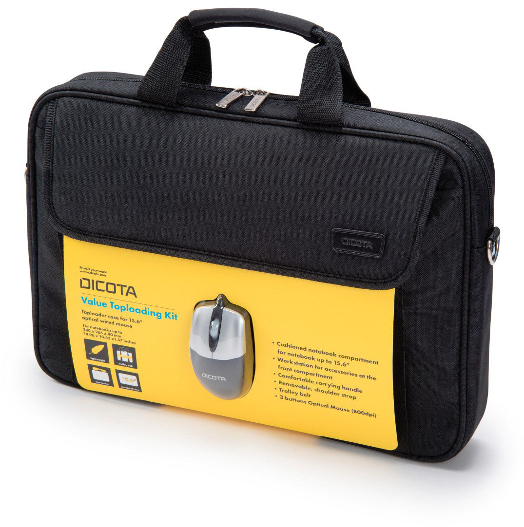 DICOTA Notebook-Tasche 15,6" – Integriertes Zubehörfach, inkl. Maus – Schwarz