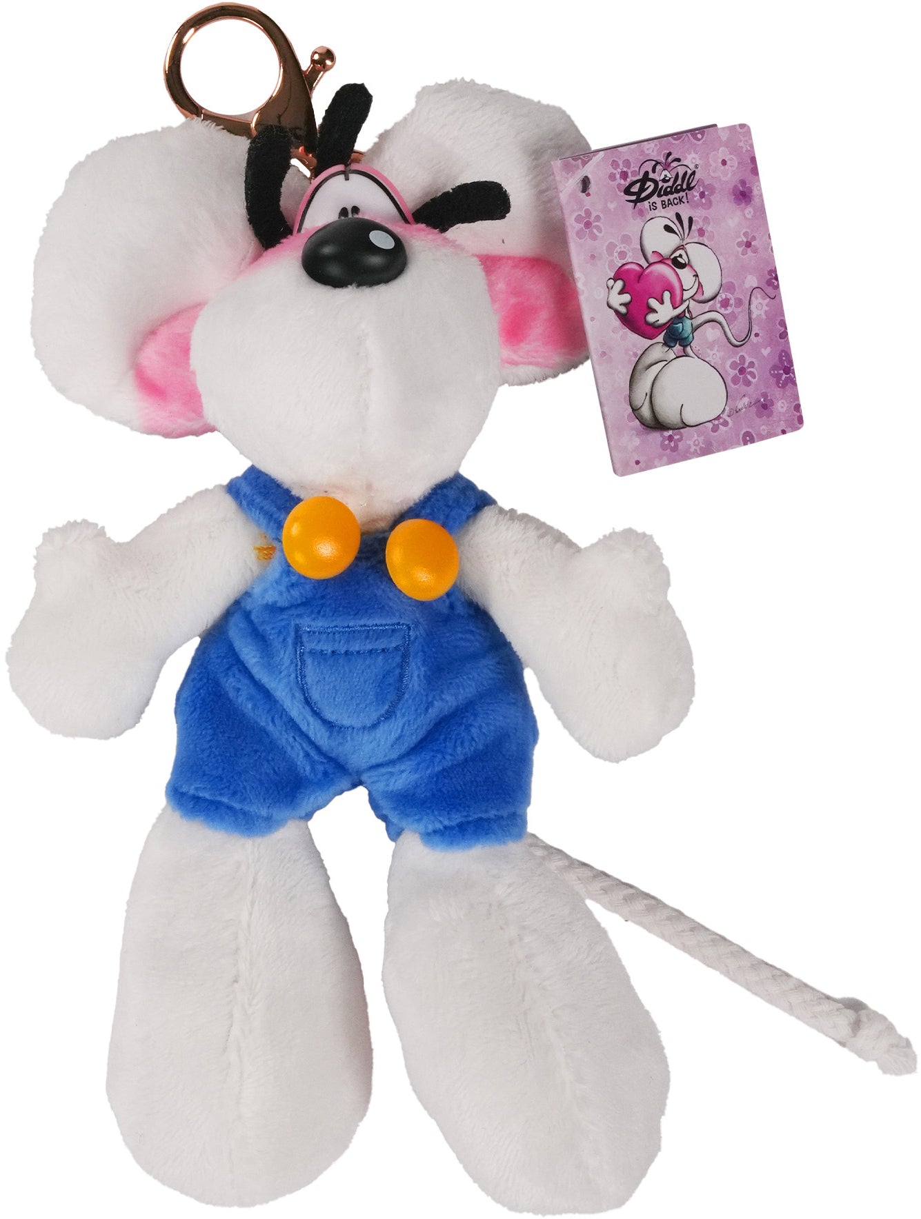Diddl Plüsch-Schlüsselanhänger in blauer Latzhose – 15 cm