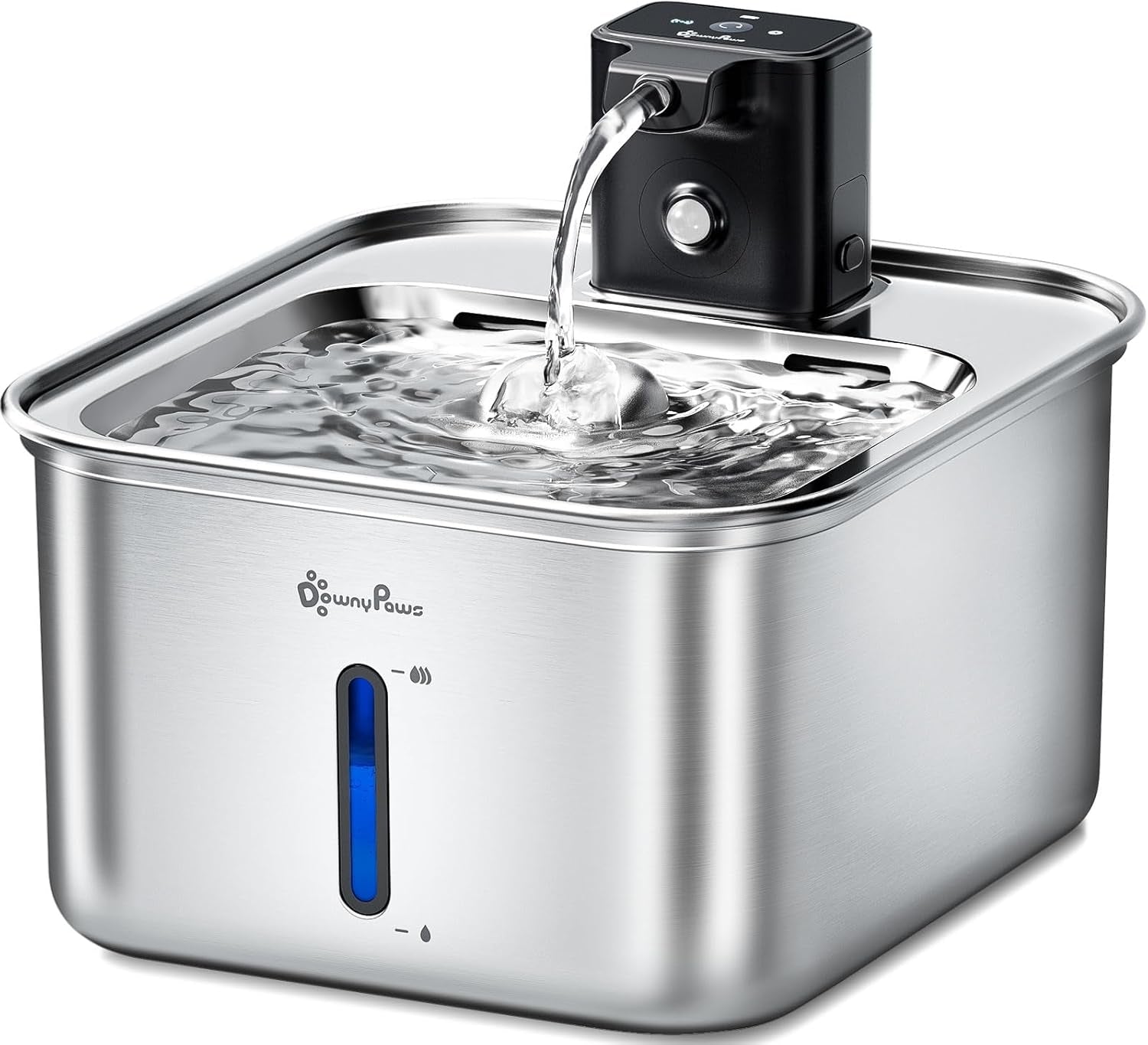 Downypaws Katzen-Trinkbrunnen FurSink FSS – 3 l, 4000 mAh Akku, 5-stufiges Filtersystem – Edelstahl