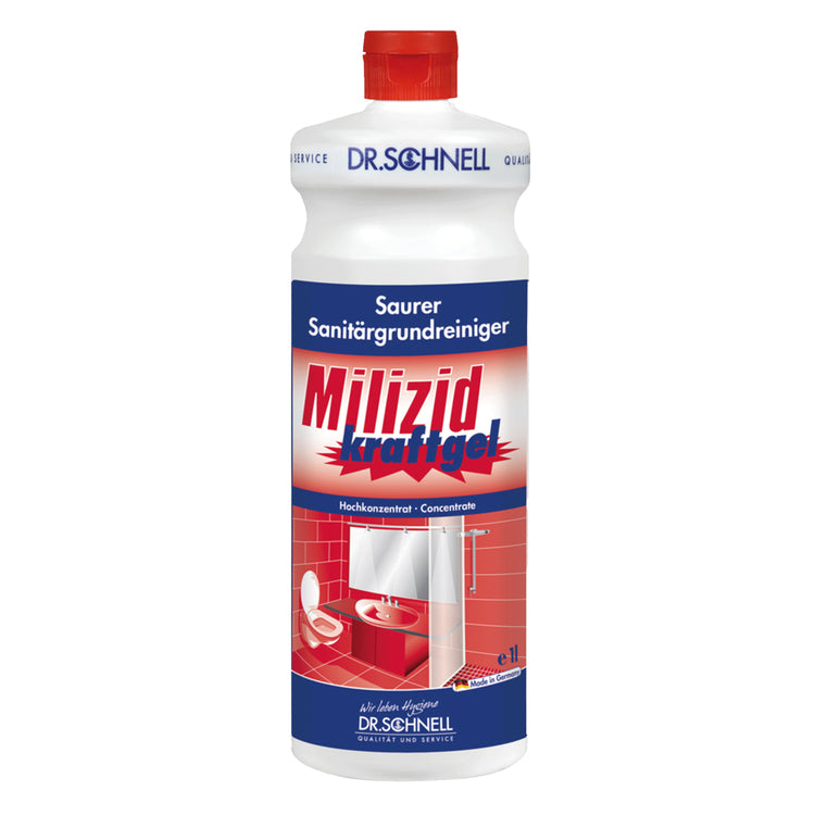 Dr. schnell Milizid Kraftgel Bad-/Kalkreiniger für Porzellan/Chrom/Edelstahl/Glas – Gel, Flasche – 1 l