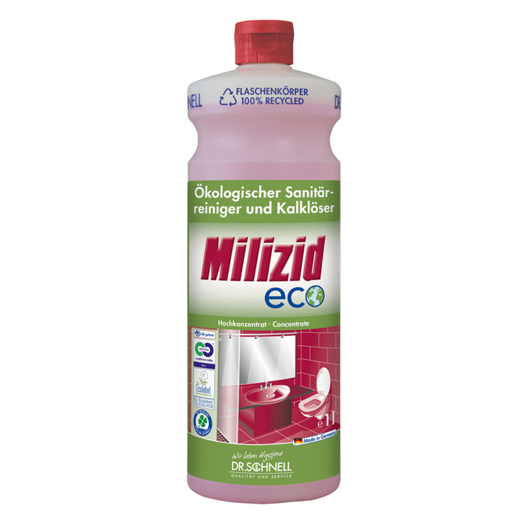 Dr. schnell Milizid Eco Bad-/Kalkreiniger für Bad/Armaturen – Flüssigkeit, Flasche – 1 l