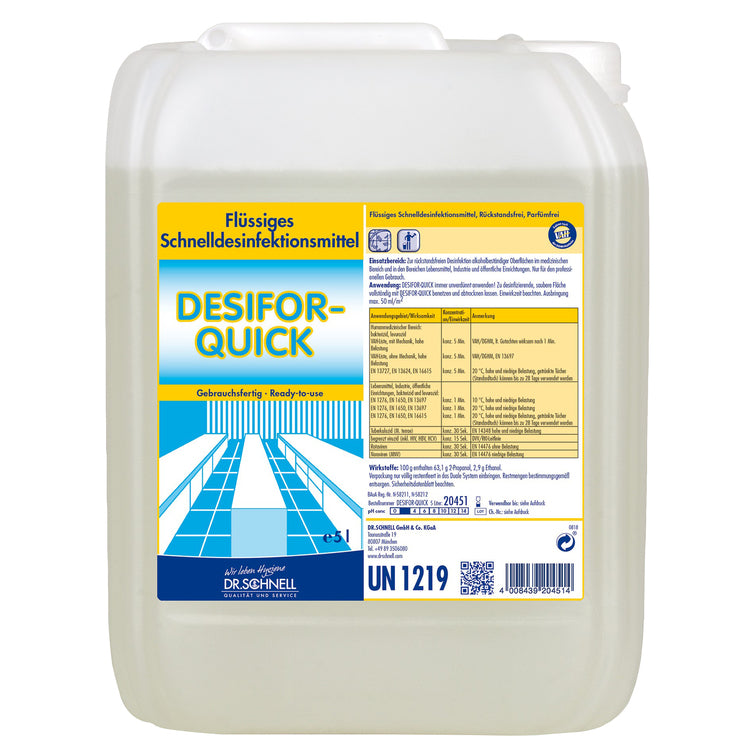 Dr. schnell DESIFOR-QUICK Spezialreiniger – für alkoholbeständige Oberflächen – Flüssigkeit – 5 l