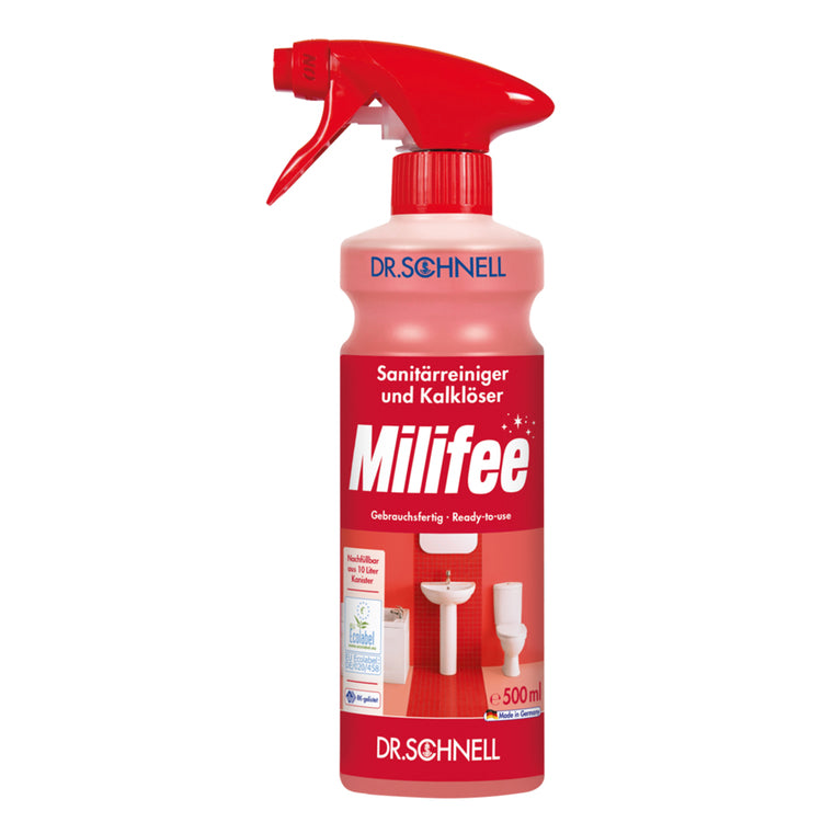 Dr. schnell MILIFEE Bad-/Kalkreiniger für Spiegel/Chrom/Kunststoff – Sprühflasche – 500 ml