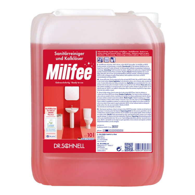 Dr. schnell MILIFEE Bad-/Kalkreiniger für Spiegel, Chrom, Kunststoff – gebrauchsfertig, Kanister – 10 l