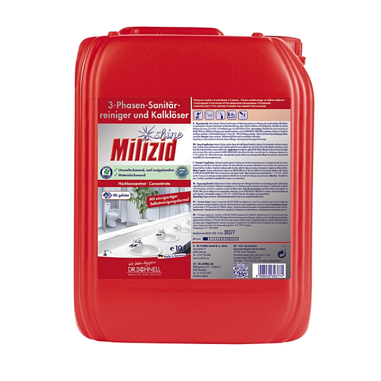 Dr. schnell Milizid Shine Bad-/Kalkreiniger für säurebeständige Oberflächen – Konzentrat, Kanister – 10 l