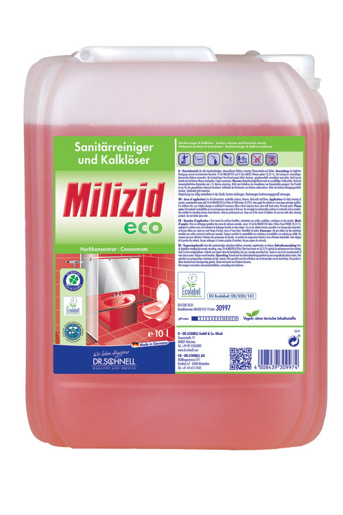 Dr. Schnell Milizid Eco Bad-/Kalkreiniger für Bad/Fliesen – Flüssigkeit, Kanister – 10 l