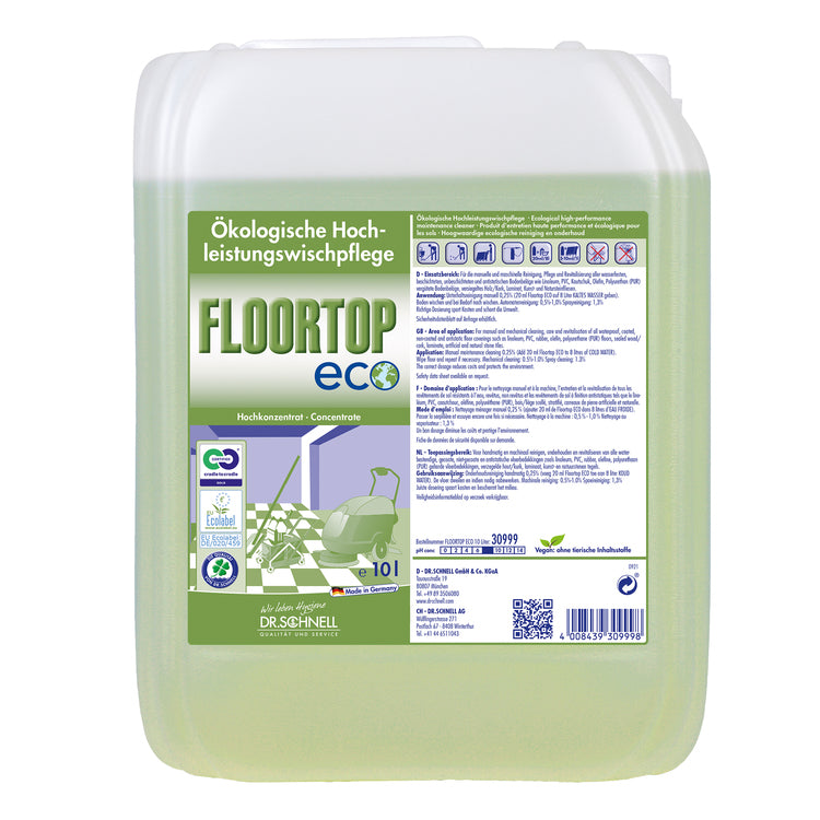 Dr. schnell Floortop Eco Bodenreiniger für wasserfeste Bodenbeläge – Kanister – 10 l