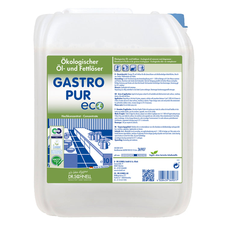 Dr. schnell Gastro Pur Eco Küchenreiniger/Fettlöser für Edelstahl, Glas, Fliesen – parfümfrei, Kanister – 10 l